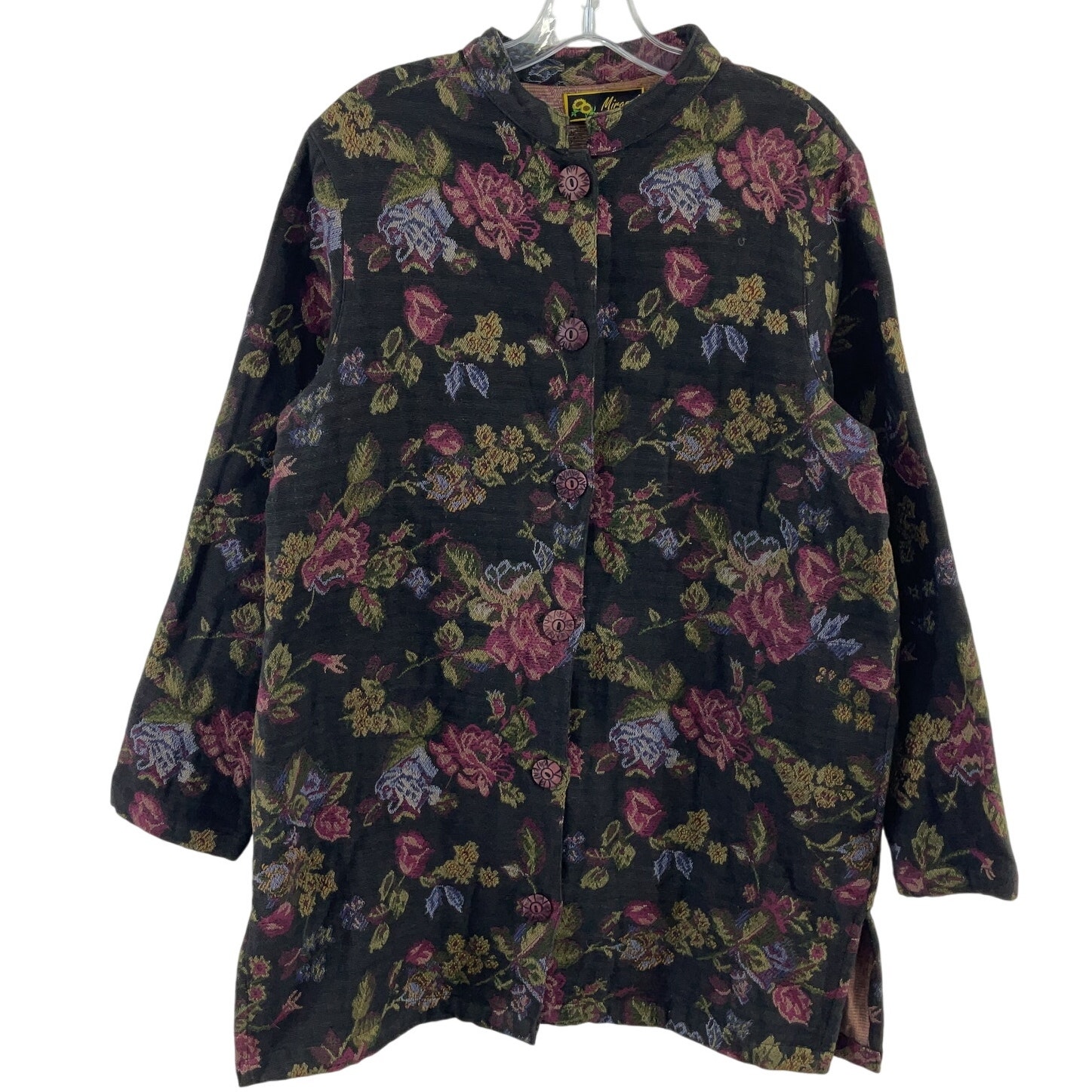 Mirasol Vintage Women's Large Black & Purple Floral Jacket Polycotton Preowned