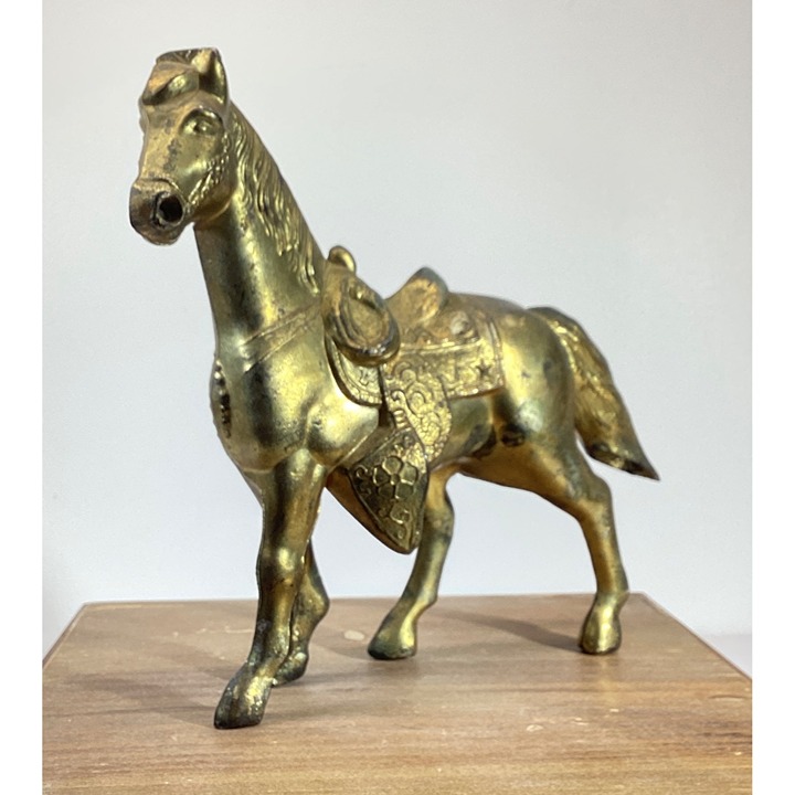 Vintage Metal Brass Horse Figurine With Intricate Saddle Detail