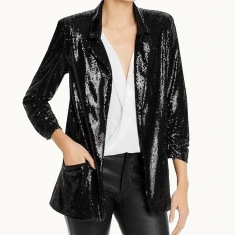 DAVID LERNER Hailey Oversized Sequin Black Womens Blazer Jacket Size Large NWT