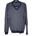 J Crew Mens Medium Navy Blue Gray Striped Cashmere Cotton VNeck Sweater Pullover