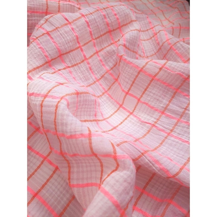 Pink & Orange Natural Seersucker - 8 yards - NWOT