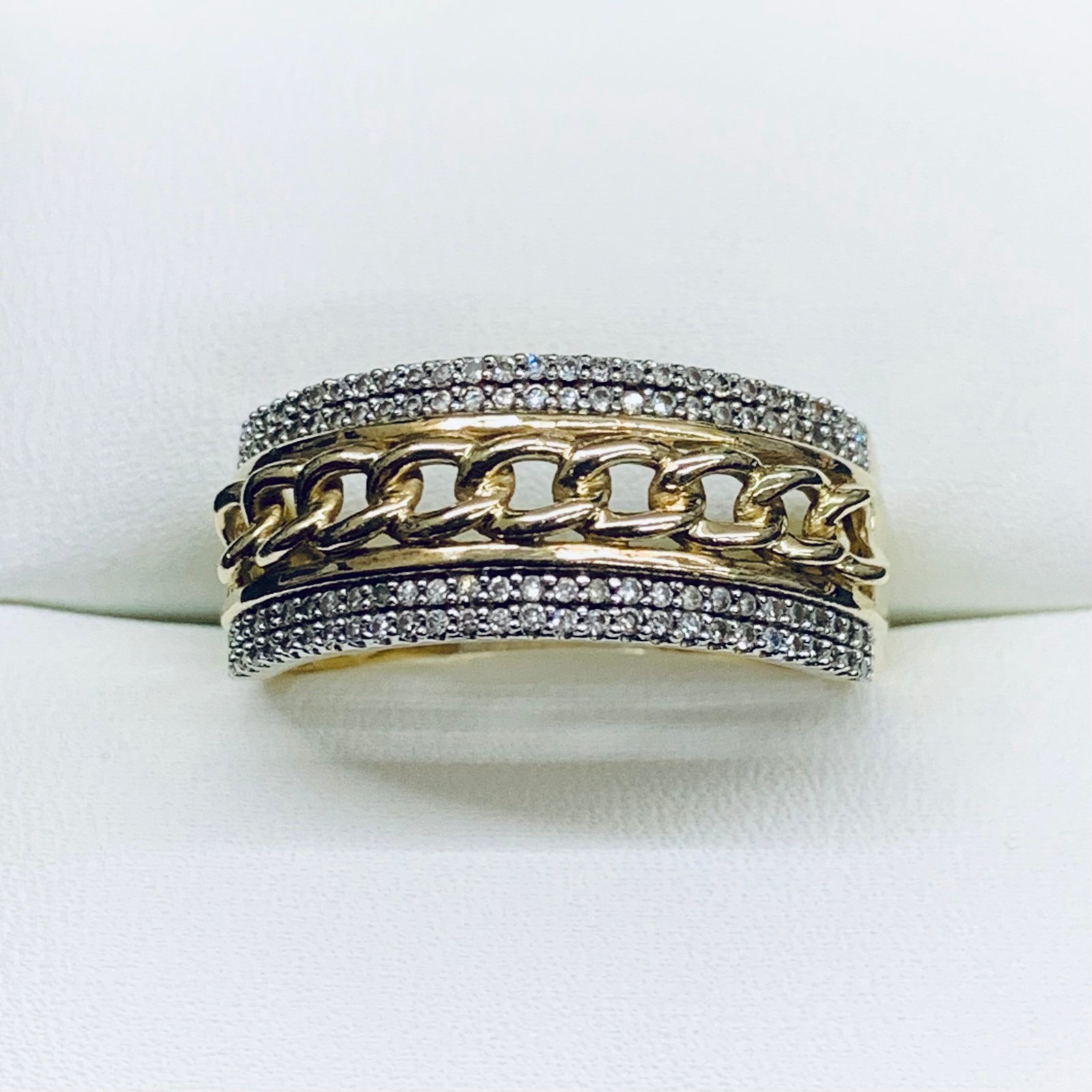 0.33Ct 10k Yellow Gold Natural Diamond Cuban Link Chain Pave Ring Band Size 10.5