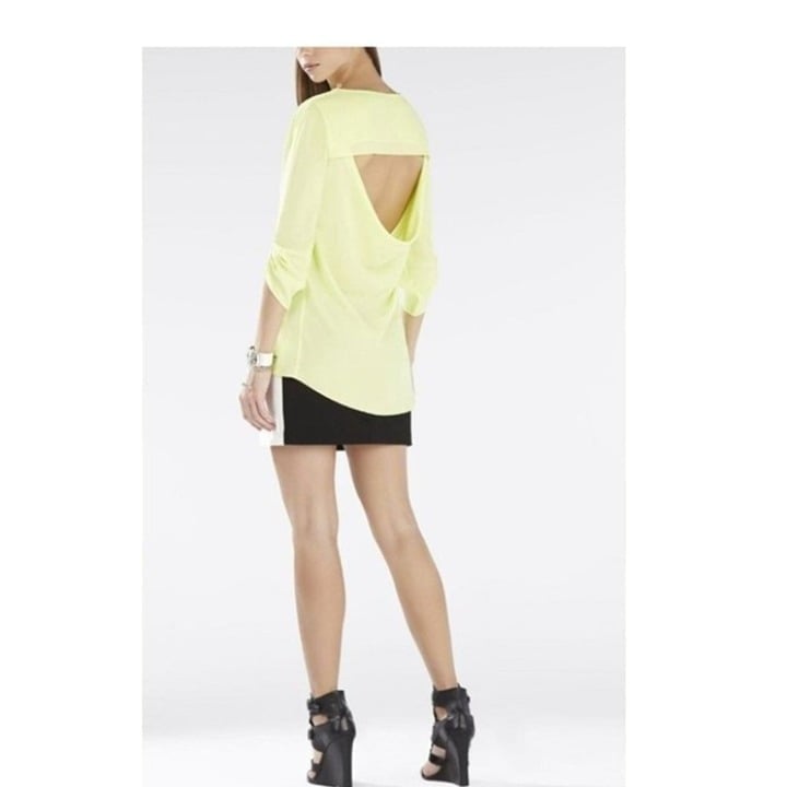 BCBGMAXAZRIA BRIGHT CITRON ANDIE DRAPED BACK TOP XS