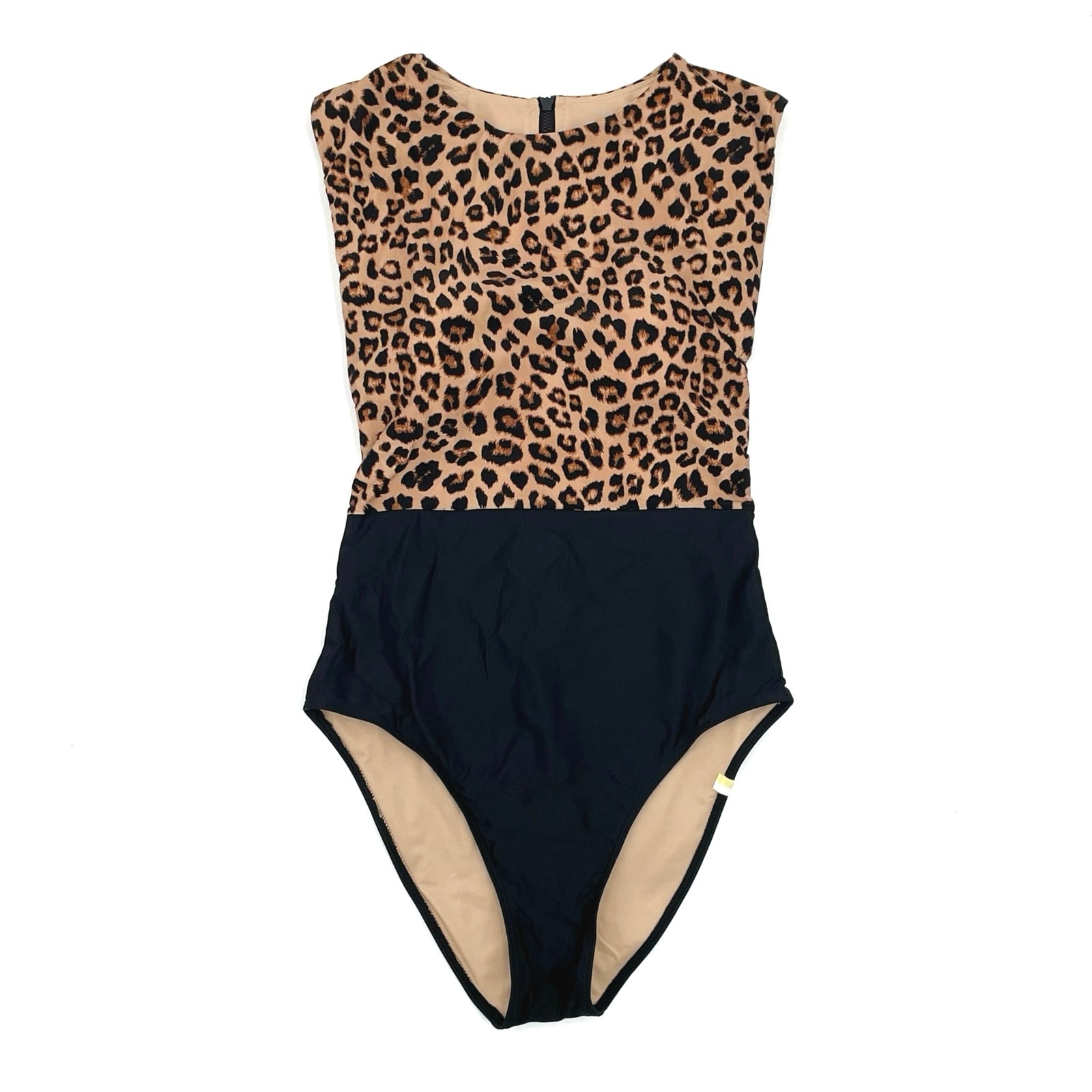 Summersalt The Surf Leopard Print Black One Piece Swimsuit Zip Up Back Size 4