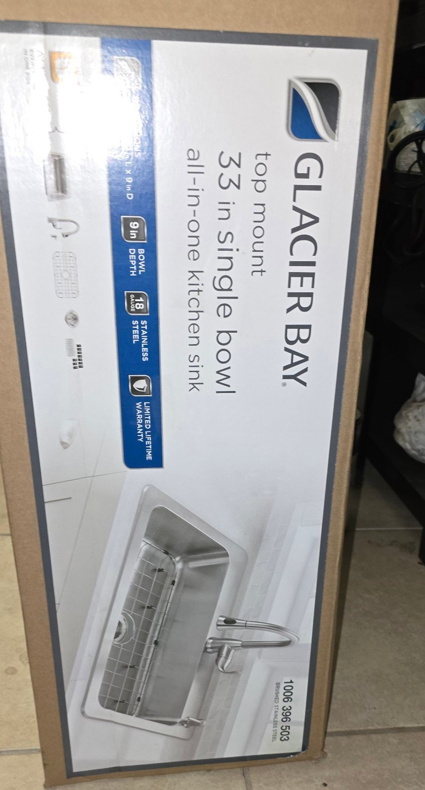 Glacier Bay 33 inch 18 gauge steel all in one sink kit everything included