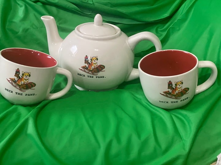 Rae Dunn Christmas Teapot and 2 cup Set