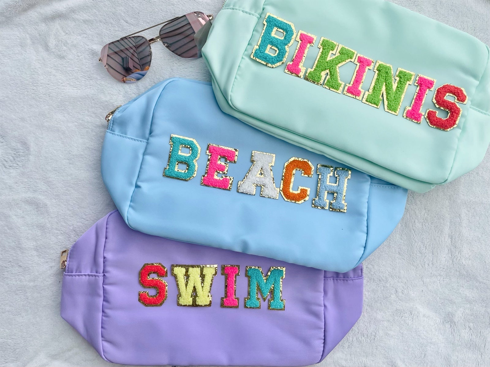 Custom pouch with patches, stoney clover, beach bag, travel bag, bikini pouch