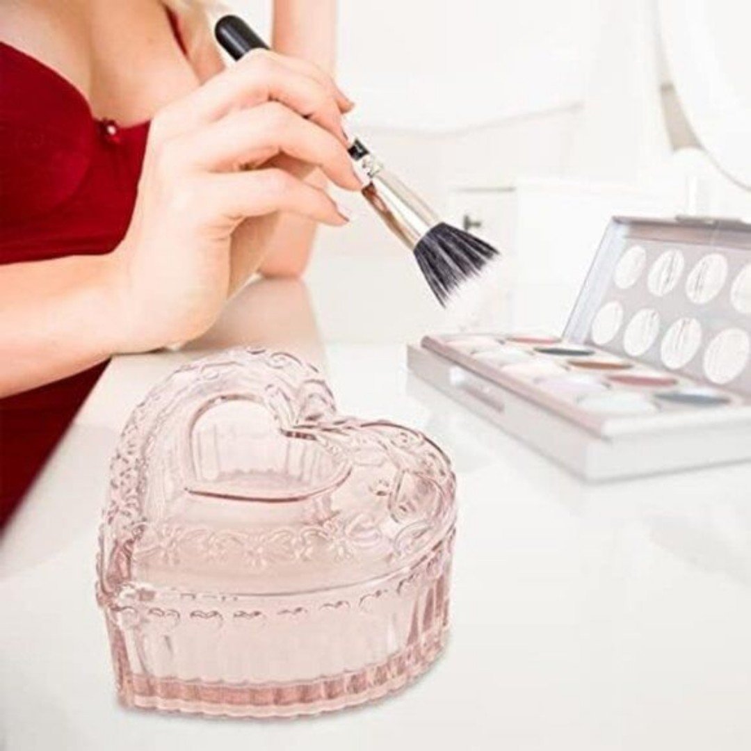 New Glass Heart-Shaped Jewelry Box, Cute Storage Organizer for Rings & Earrings