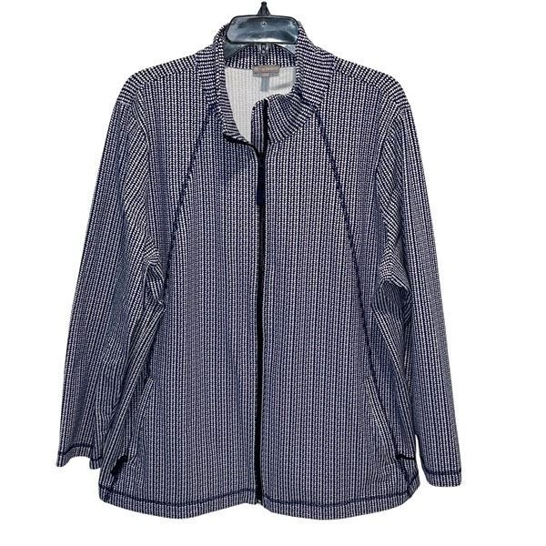 T By Talbots Womens Geometric Full Zip Jacket Blue White Size 2X Plus