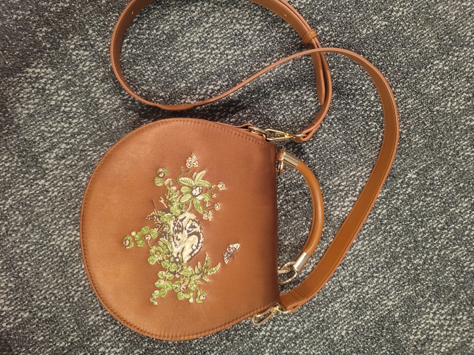 Fable England Sleepy Fawn Embroidered Satin Saddle Bag