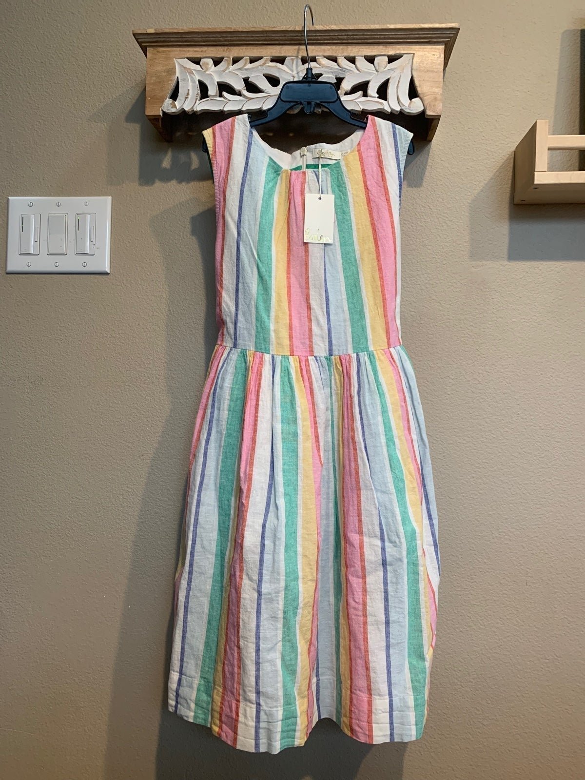 Mini boden kids girls rainbow Vintage Dress Multi Stripe