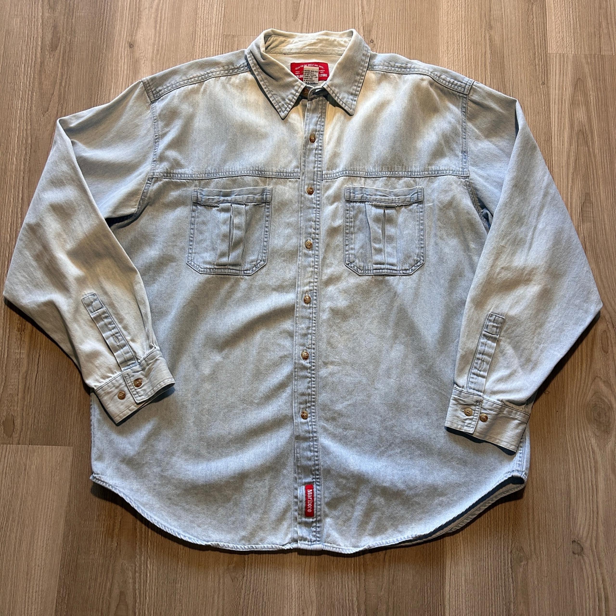 Men's Vintage 90's Marlboro Country Store Denim Button Up Long Sleeve Shirt XL