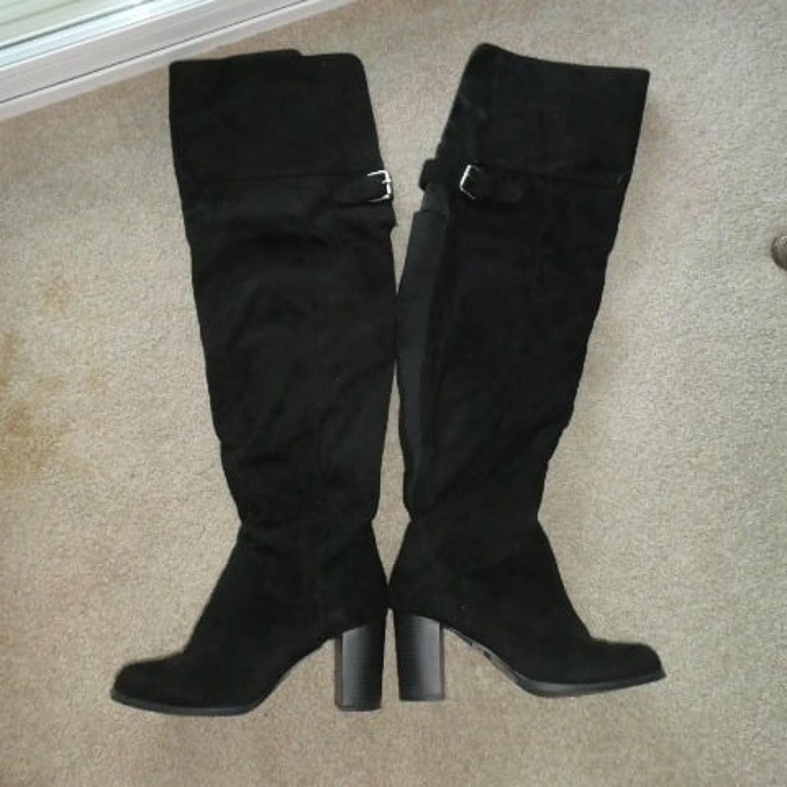 Torrid Black Thigh High Zip Boot Black Faux Suede Size 7W