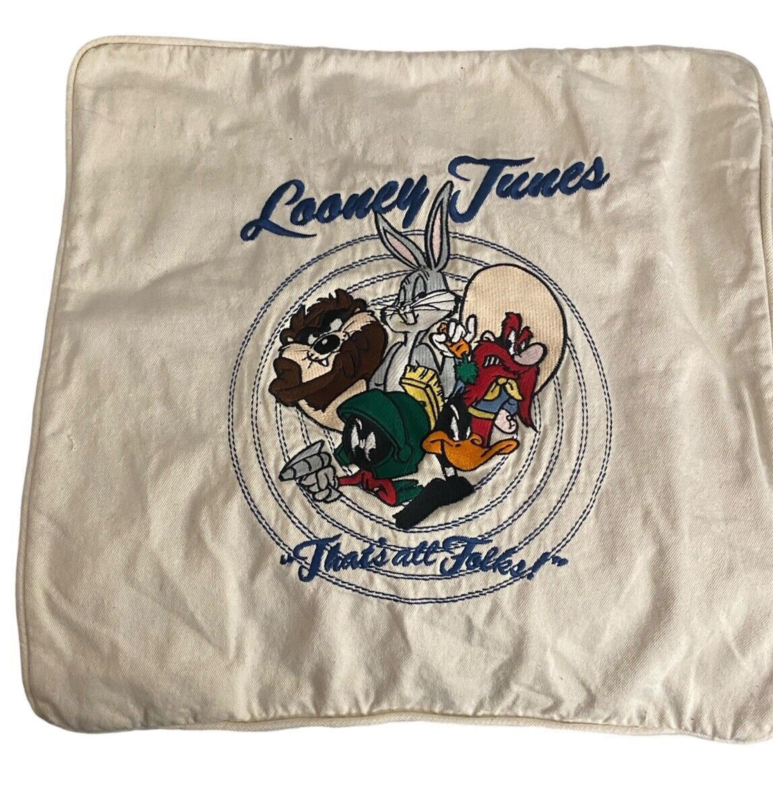 Looney Tunes Embroidered  "Thats All Folks" pillow cover 100% Cotton.