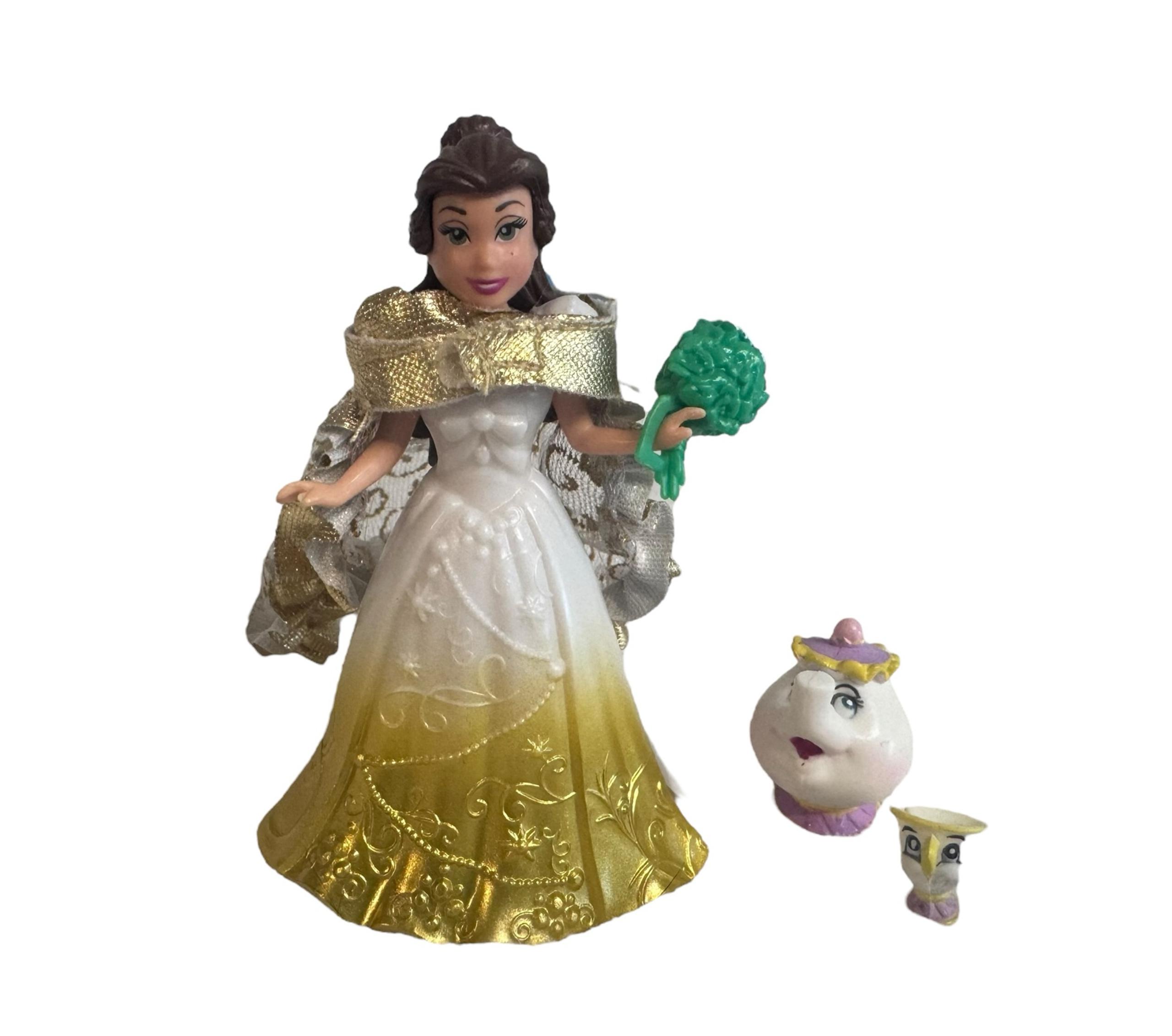 6 piece Disney Belle Beauty & the Beast wedding Polly Pocket Mrs Potts Chip