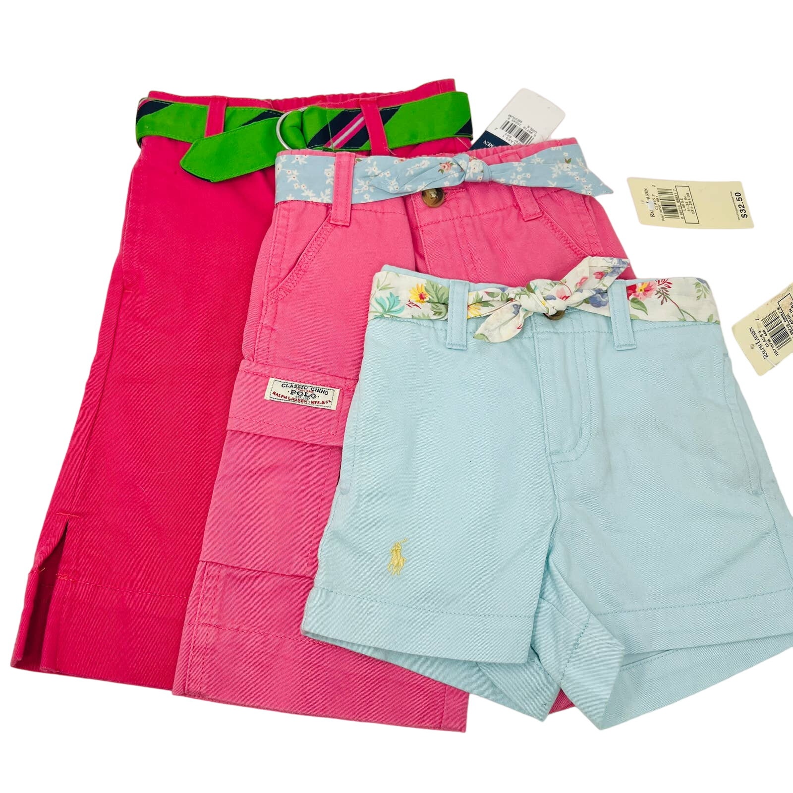 LOT NEW! Ralph Lauren Toddler Pants Shorts Pink Blue - M / L