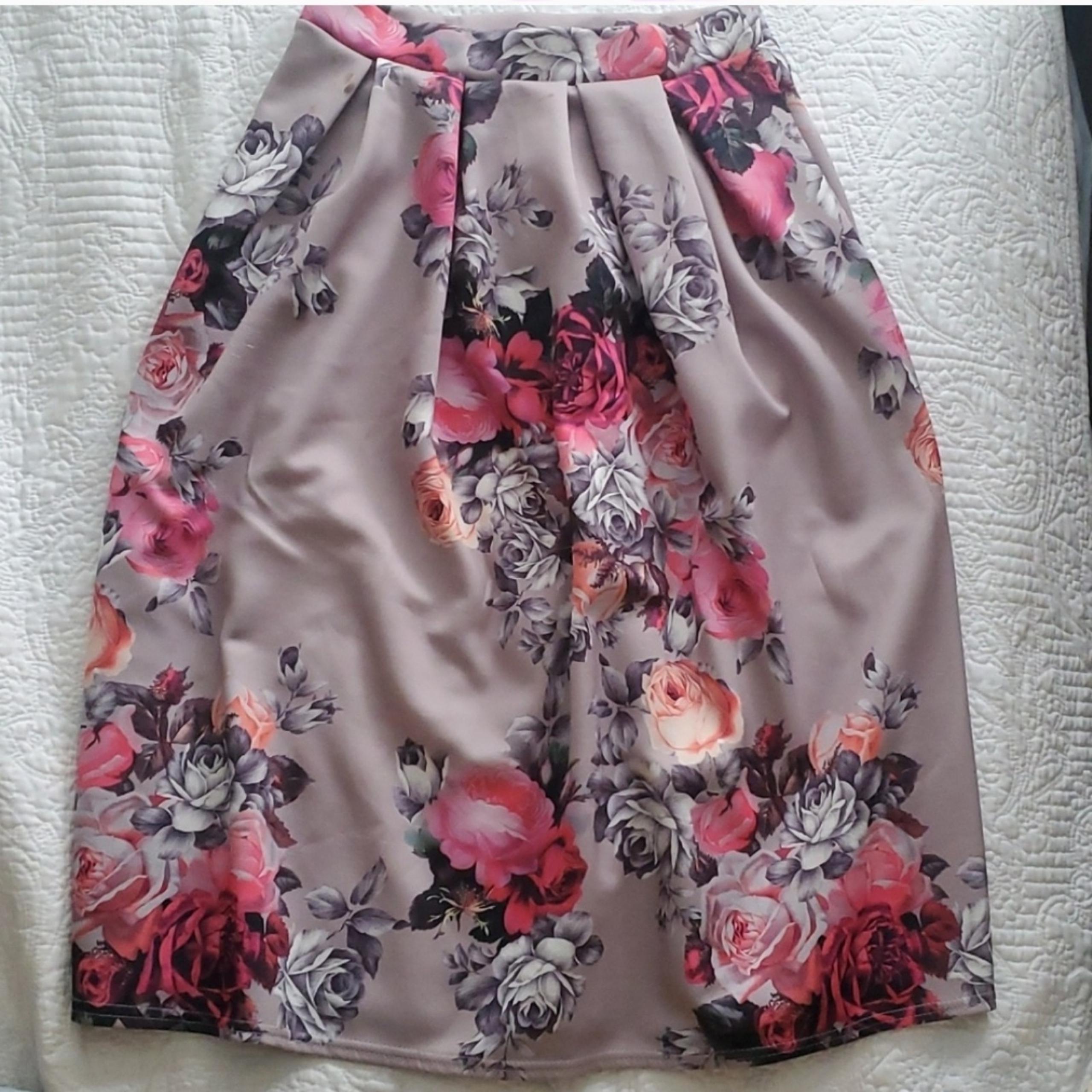 Boohoo Floral Print Scuba Midi Skirt
