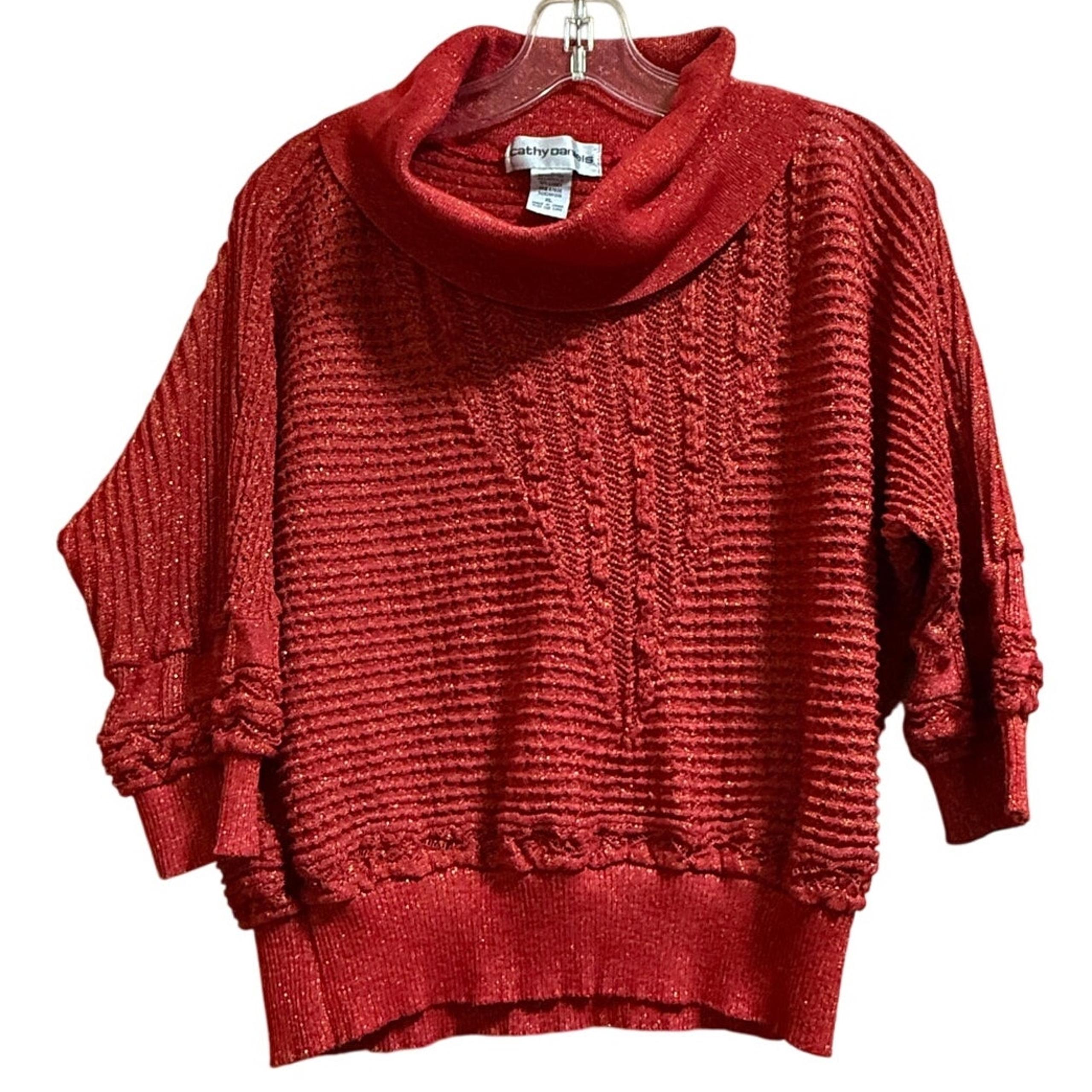 Cathy Daniels Red & Gold Turtleneck Knit Sweater  - Size XL