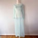 Vintage 60s 70s Sheer Button Down Lace Trim Long Peignoir Robe Womens Small Blue