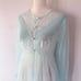 Vintage 60s 70s Sheer Button Down Lace Trim Long Peignoir Robe Womens Small Blue