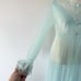 Vintage 60s 70s Sheer Button Down Lace Trim Long Peignoir Robe Womens Small Blue