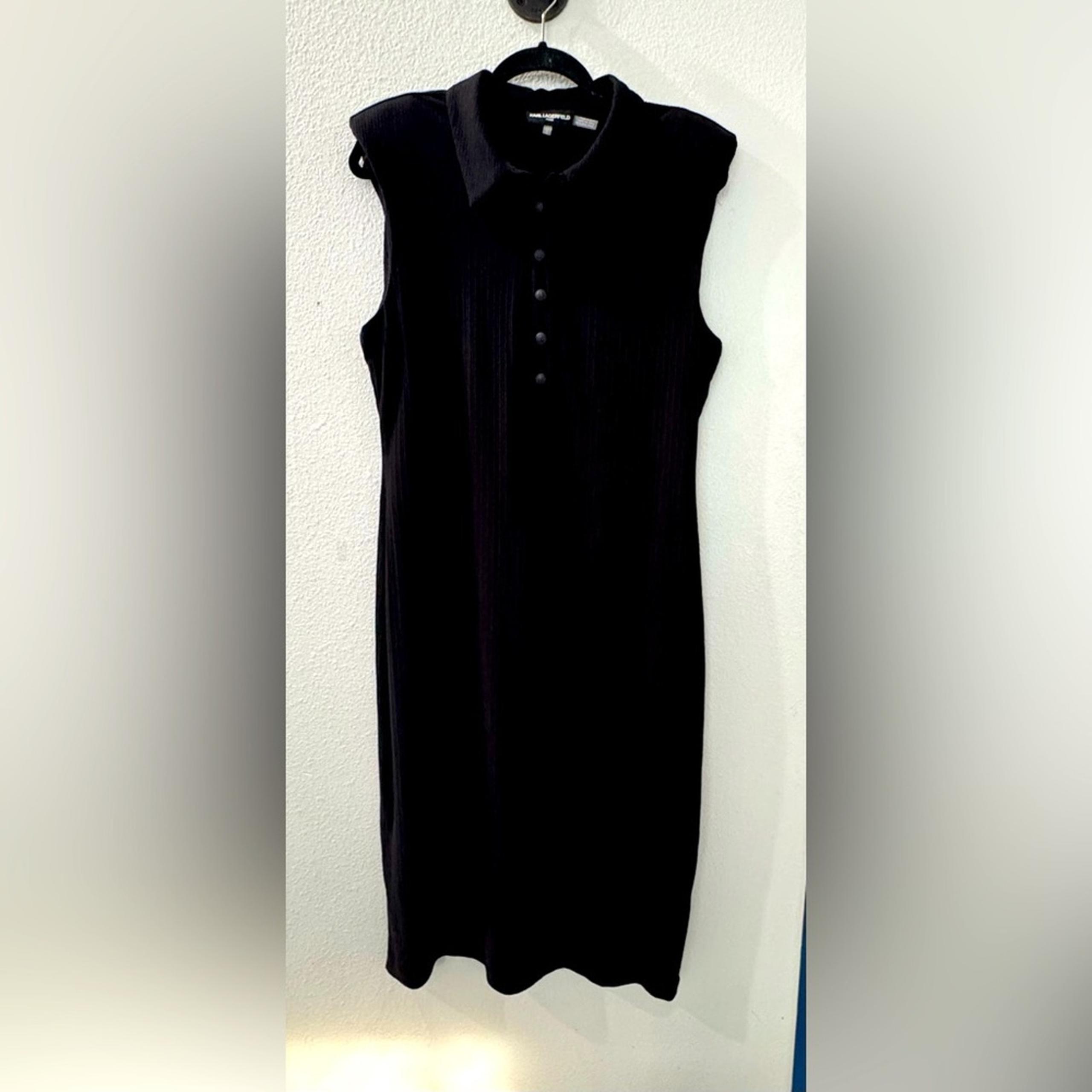EUC Karl Lagerfeld Paris Black Sleeveless Sheath Dress Embossed Buttons Large