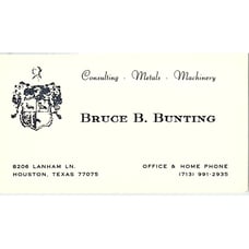 Bruce B Bunting Metals Houston Vintage Business Card SE5-B3
