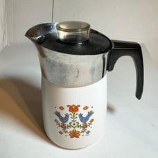 Vintage Corning Ware Stovetop Coffee Pot Festival Bluebirds 6 Cups P-146 RARE