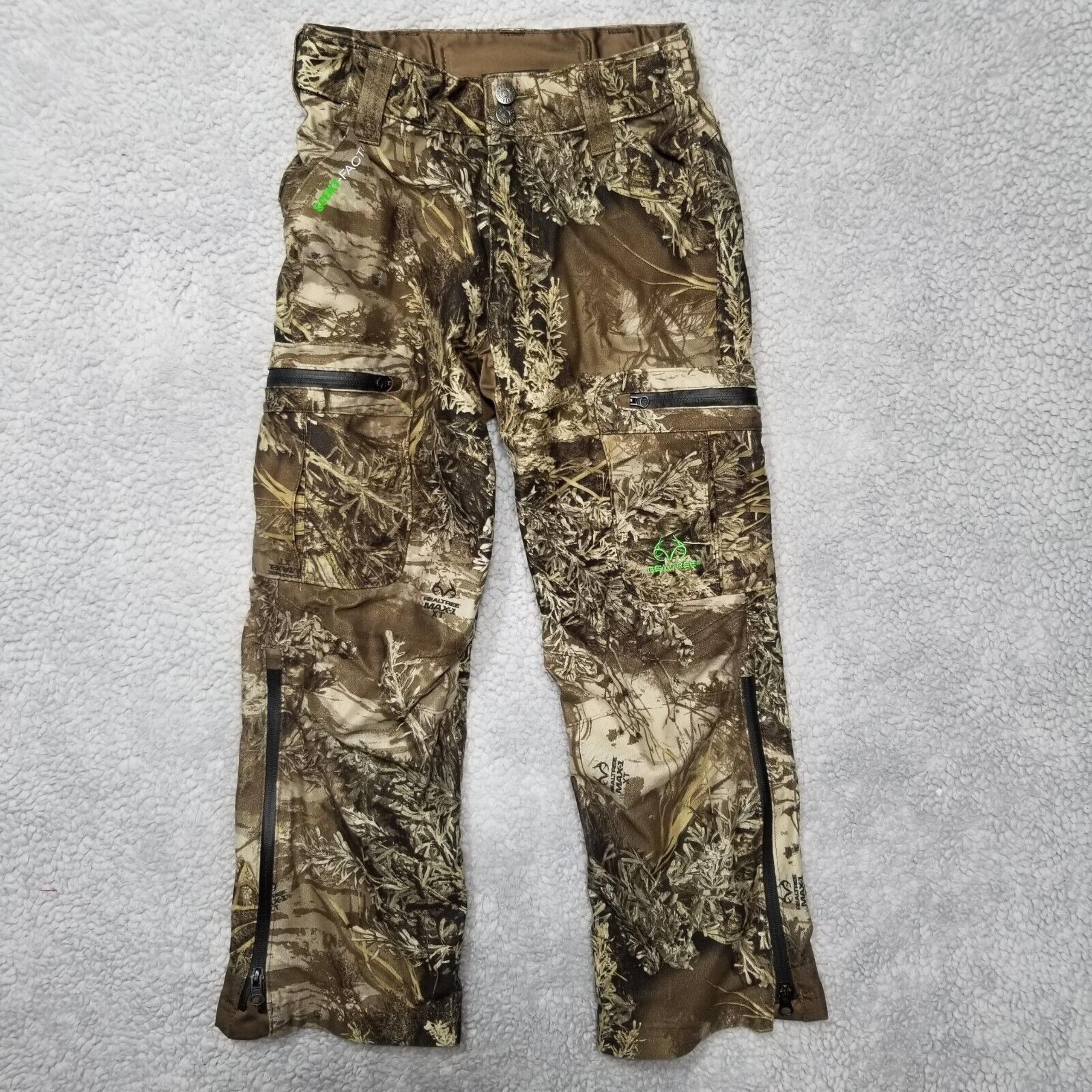 Real Tree SCENT-FACTOR, EDGE Boys Lined Camo Multi Pocket Pants Size Medium