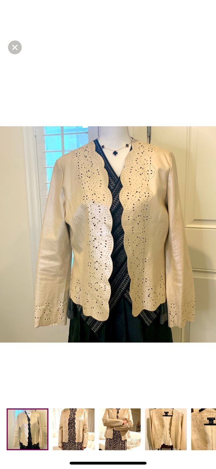 C Concept 100% leather jacket open front perforated champagne pearl size 10