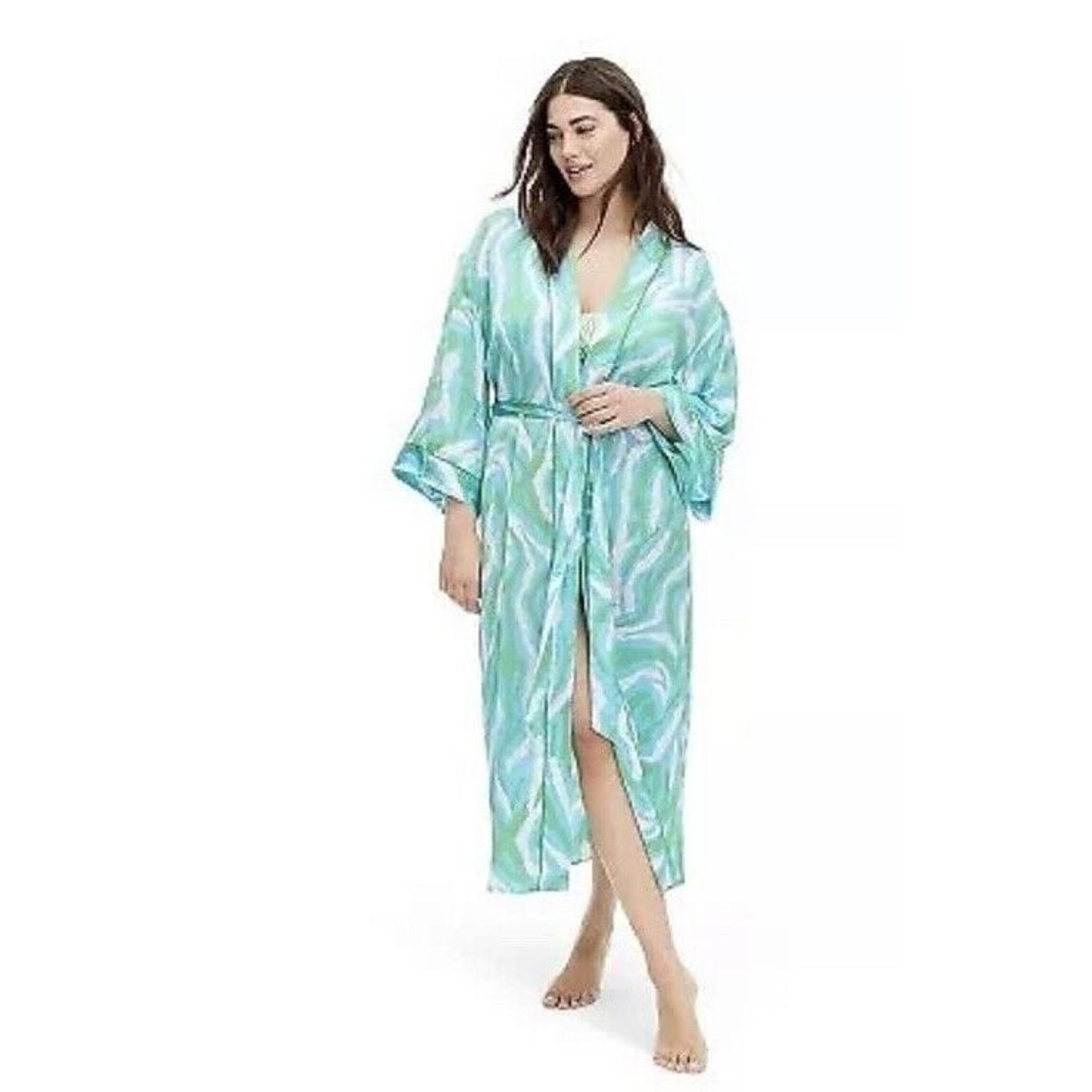 Women's Long Satin Disco Zebra Green Robe - DVF x Target XS NWT
