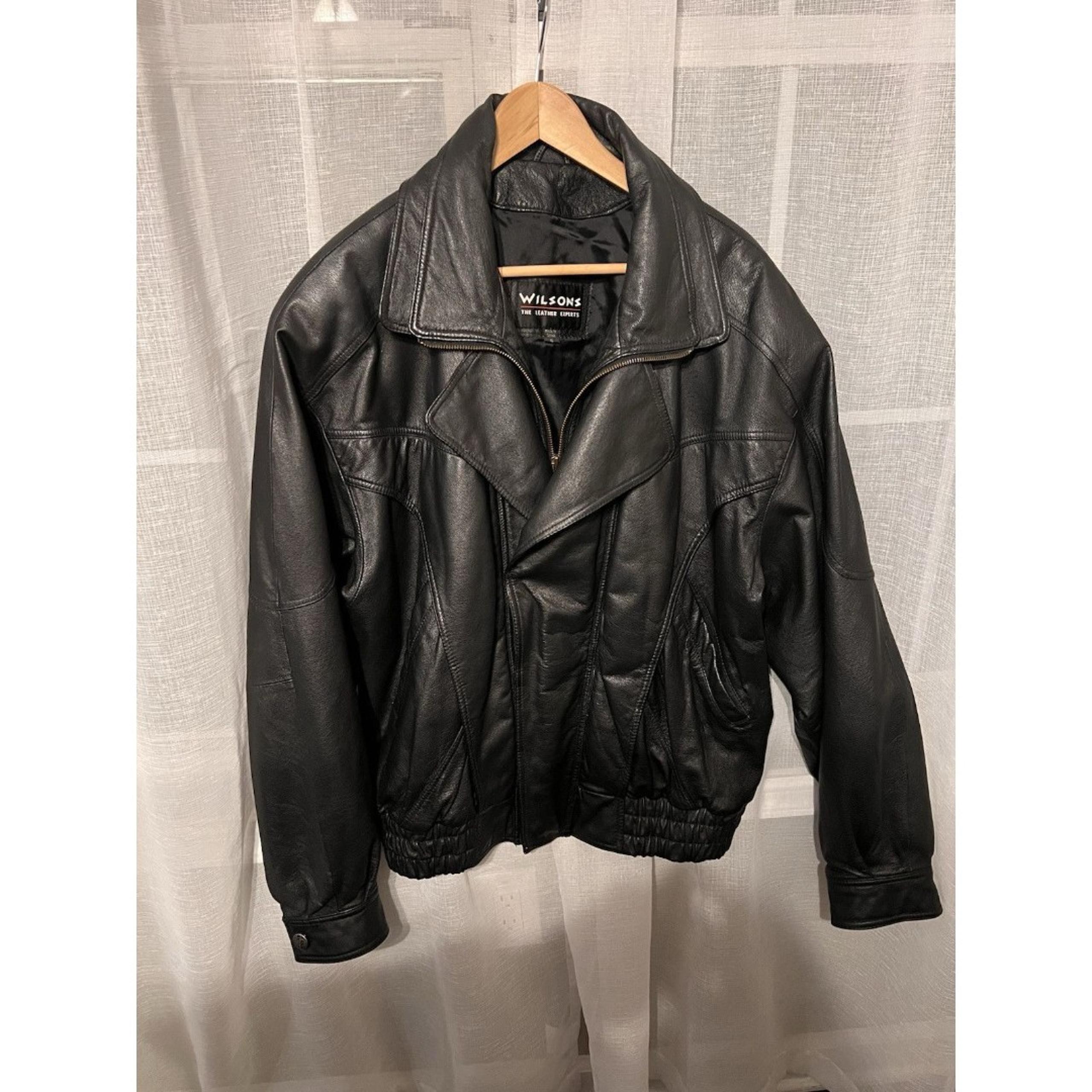 Wilson Leather Men’s Black Jacket Moto Motorcycle Bomber Size XL
