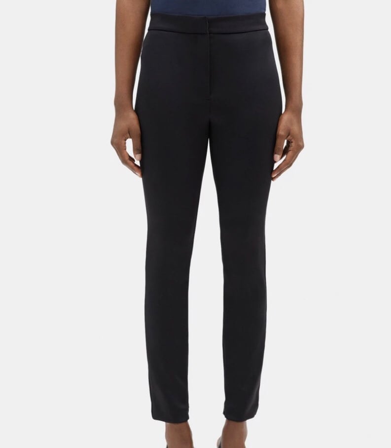 Theory Black Slim In Tech Knit Elastic Pants Women’s Size 12 Zippered Bottoms