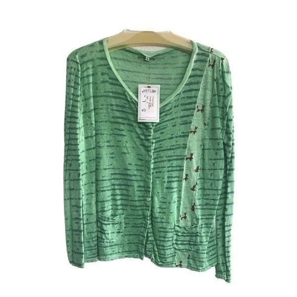 NEW Johnny Was Pete & Greta Cardigan Sweater Linen Women S Button Green Striped