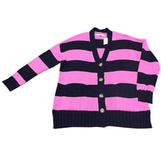 NWT LOFT Chunky Oversized Striped Pink Blue Cardigan Sweater Large