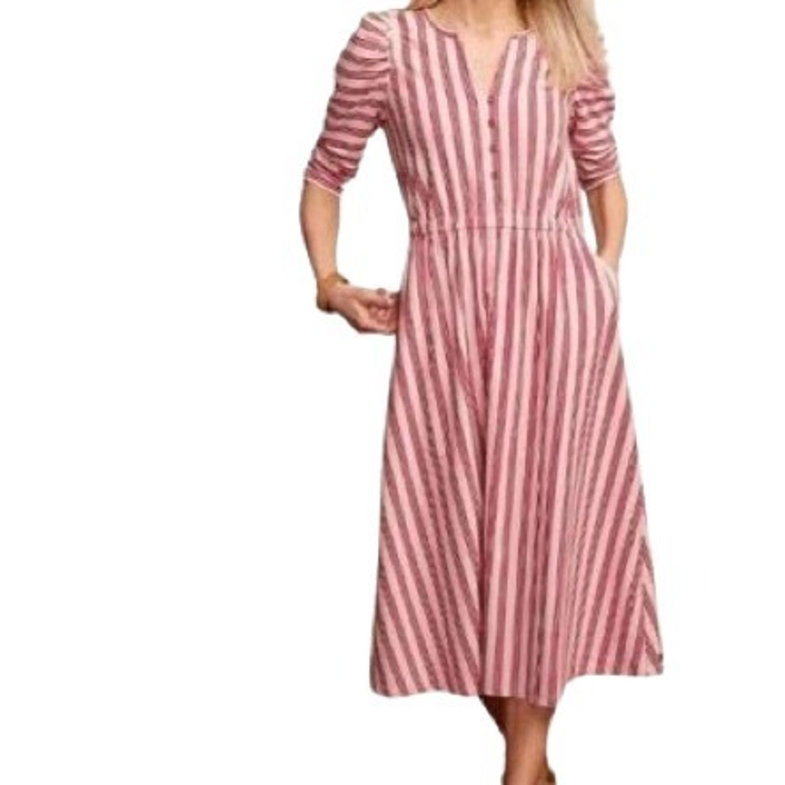 Matilda Jane Womens McIntosh Striped Midi Dress Pink Multicolor Cotton XS New
