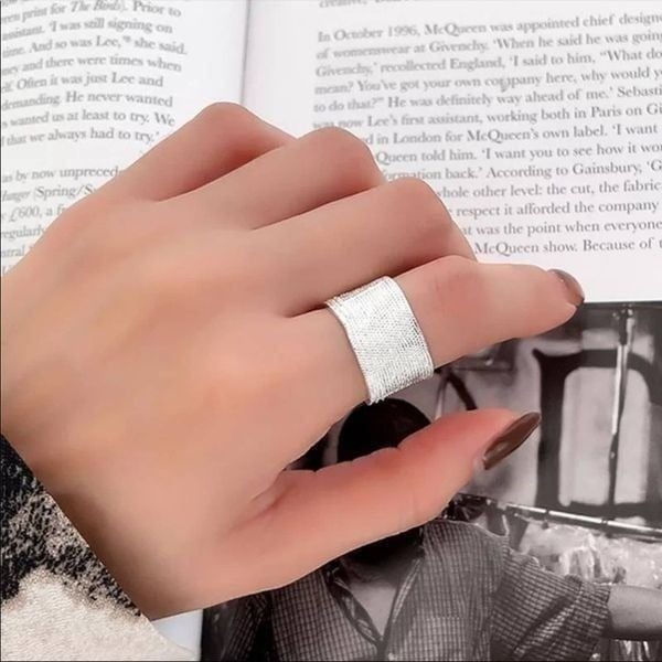 Retro Textured 925 Sterling Silver Wide Band Ring