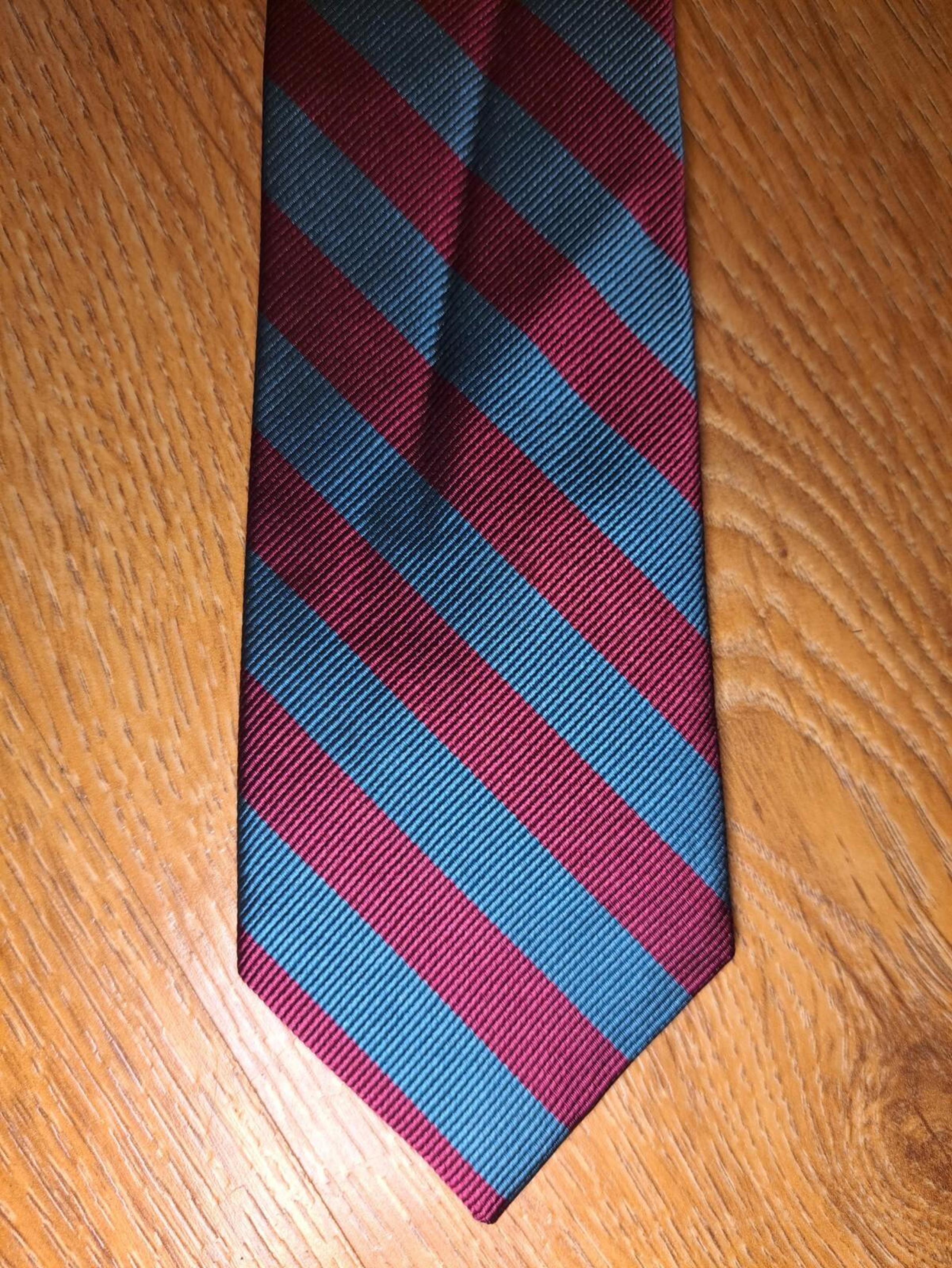 J Crew 100% Silk Tie Mens Red Blue Striped Repp Skinny Necktie
