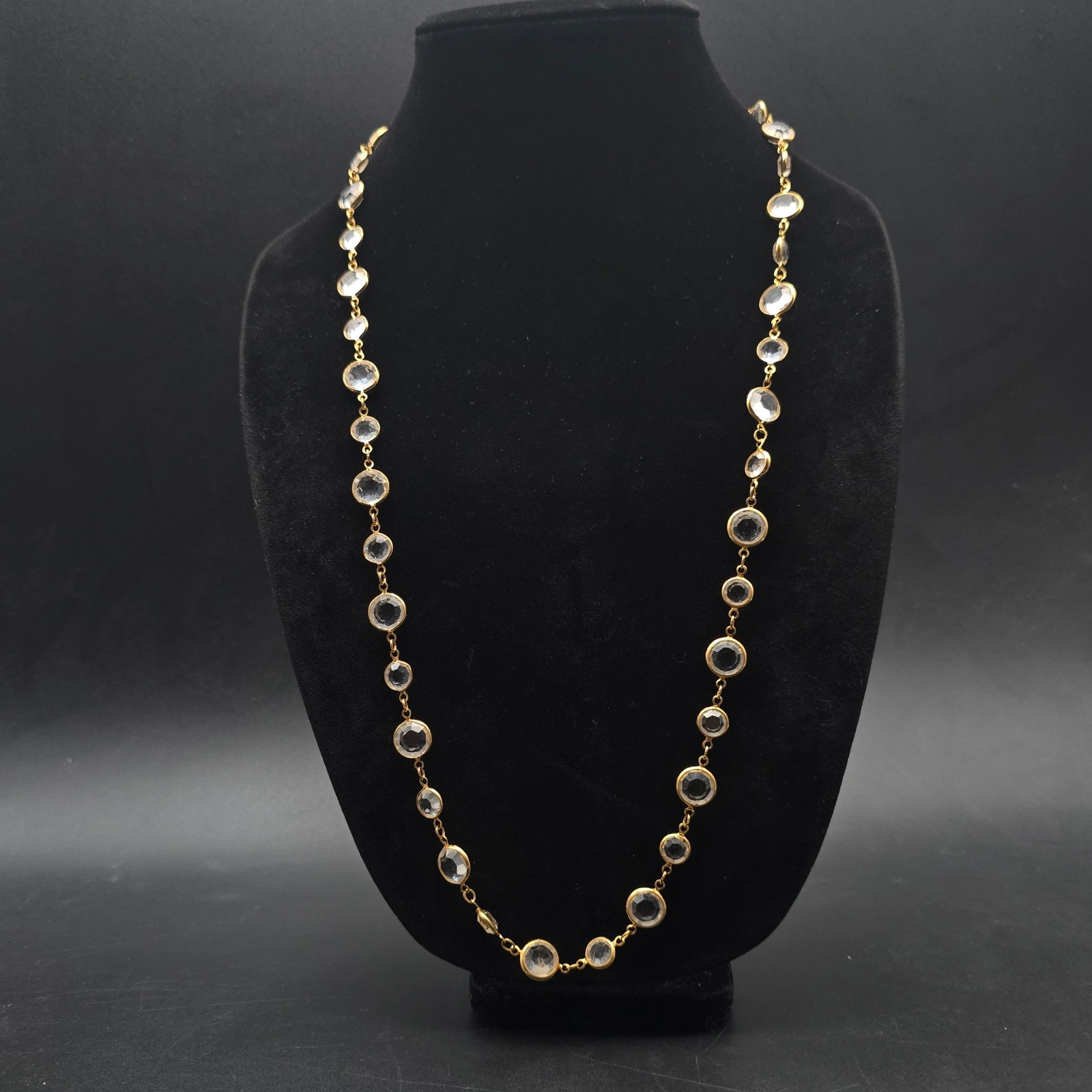 Napier Faceted Clear Glass Necklace Gold Tone VIntage Costume Jewelry