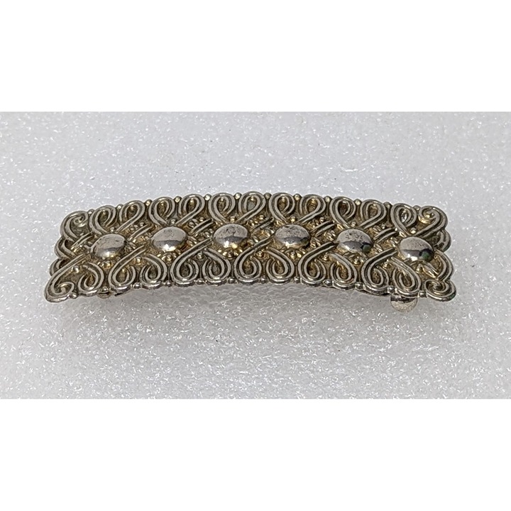 Vintage Silver Tone Filigree Hair Barrette Clip 3.5 X 1