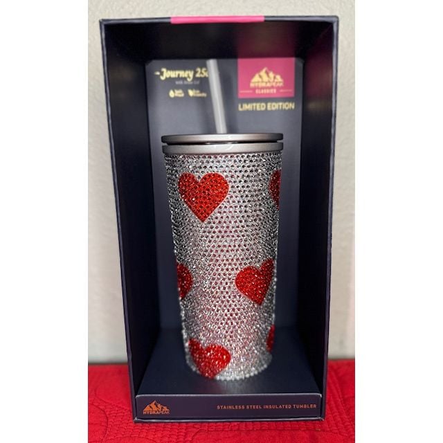 Limited Edition Hydrapeak Rhinestone hearts tumbler 25oz straw insulated cup