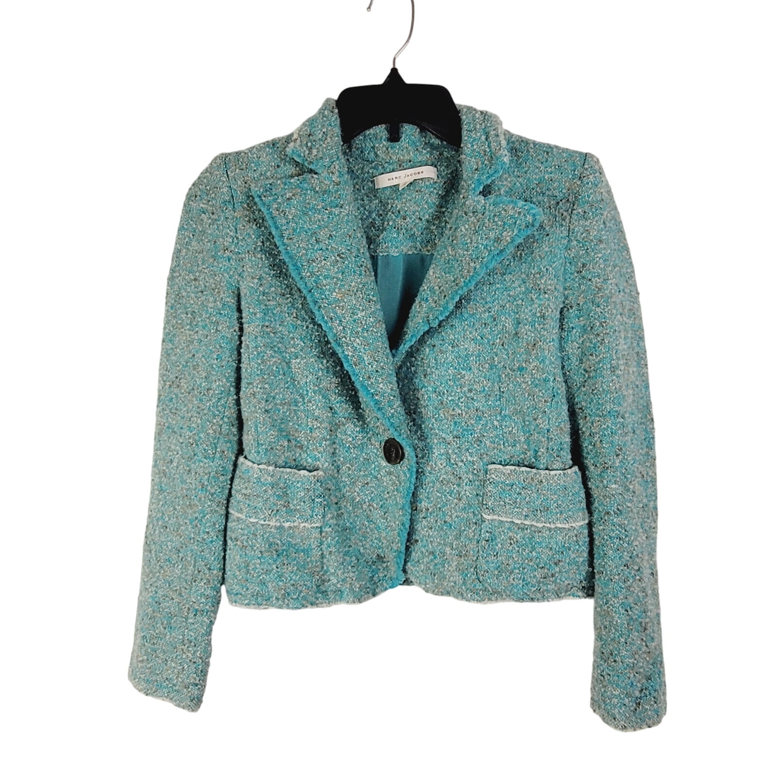 Marc Jacobs womens speckled blue wool tweed blazer jacket size 6