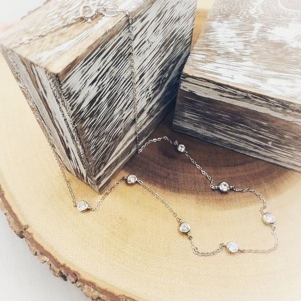 CZ Station Diamond By The Yard Sterling Silver Necklace