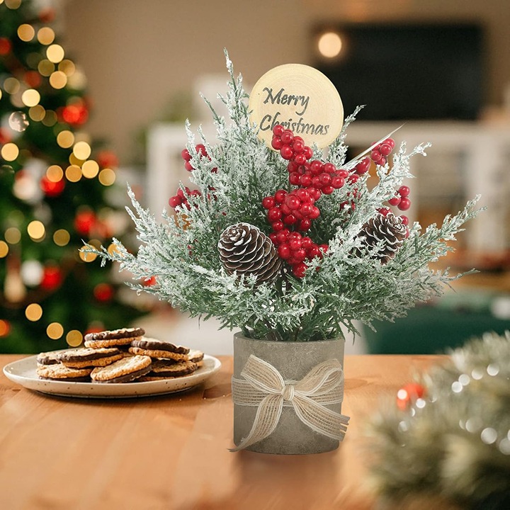 2PCS Small Christmas Tree,Tabletop Mini Xmas Tree,9 Artificial Little Potted fo