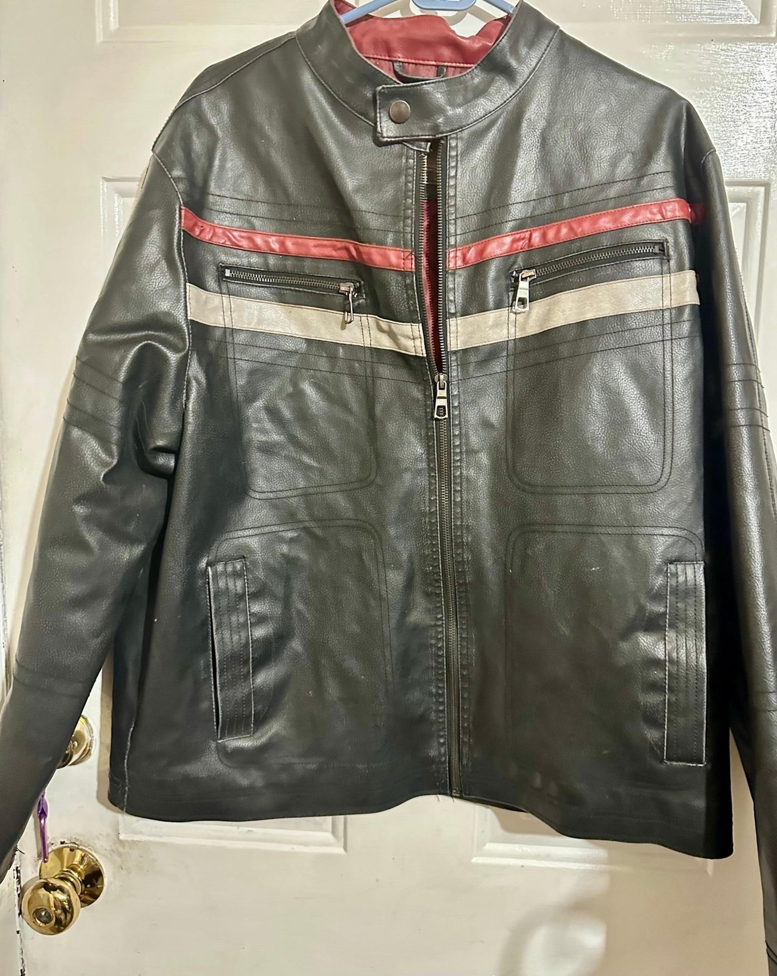 Arizona Jean Company Faux Leather Motorcycle Jacket Black Size Large EUC