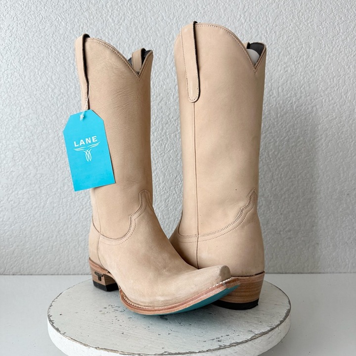 Lane EMMA JANE Womens Cowboy Boots 8.5 Tan Leather Western Cowgirl Mid Calf Tall