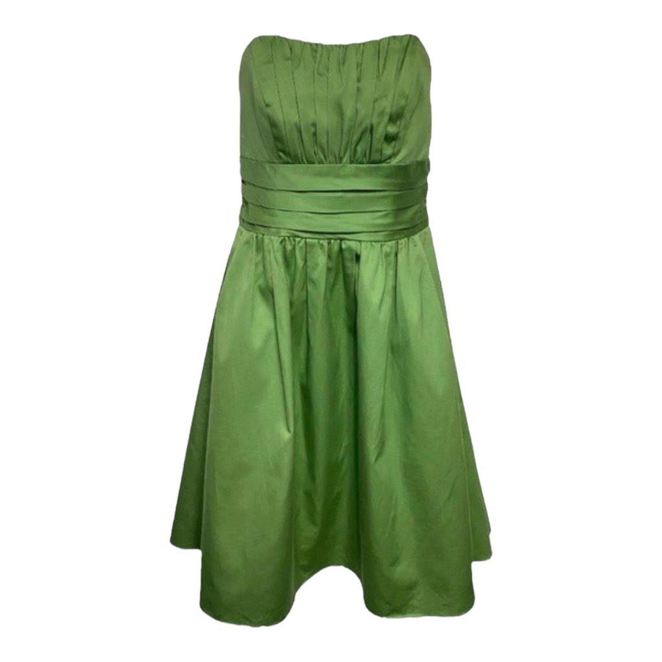 David's Bridal Dress 6 Clover Green Strapless Pleated Waistband A-Line Formal