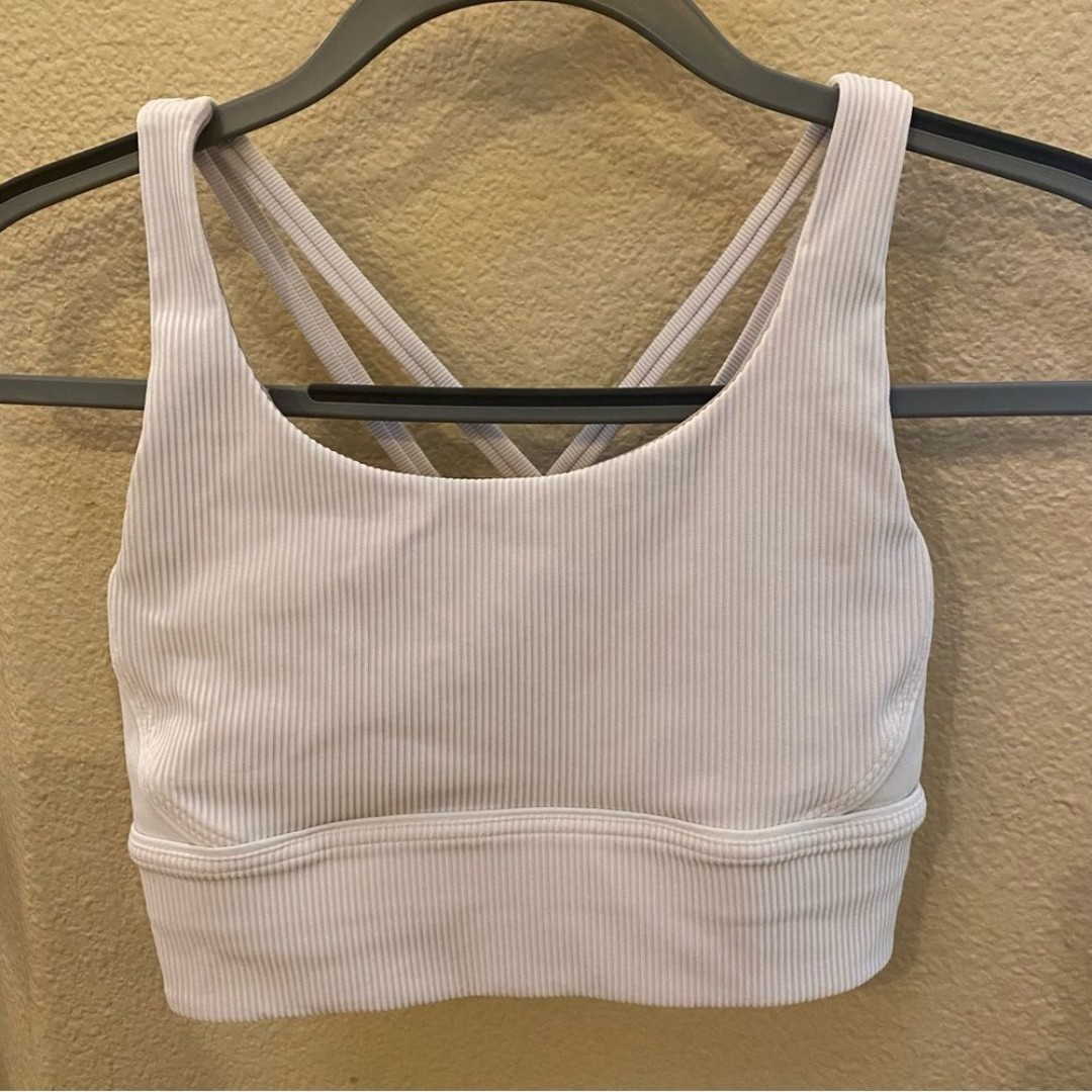 LULULEMON Women White Ribbed Criss Cross Back Sports Bra Size 6