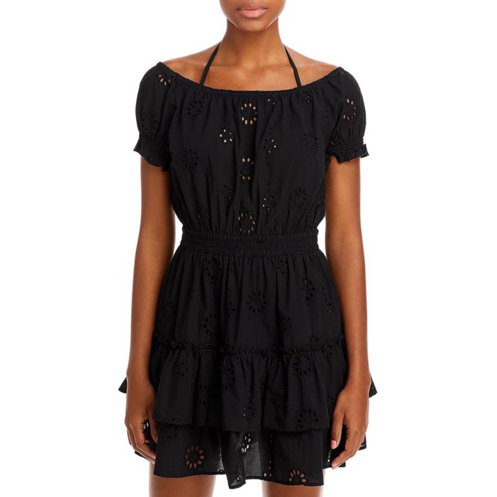 Aqua Eyelet Tiered Peasant Dress-Women