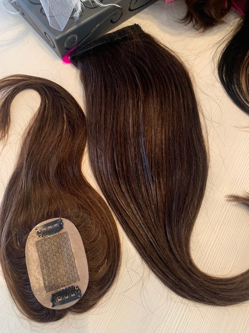 100% Human Hair 18 Topper and Pony Wrap